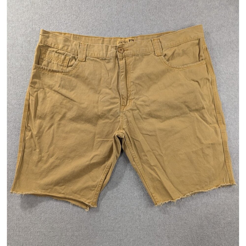 Grindhouse Denim Shorts Mens 44 Khaki Raw Hem Cut Off Casual 100% Cotton Zip Fly